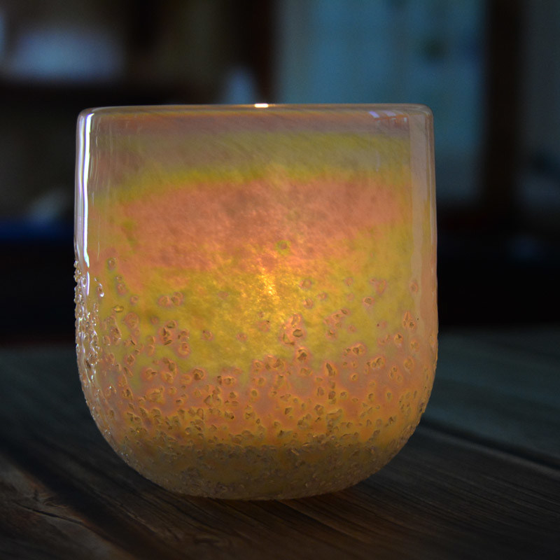jakość Iridescent Votive Glass Candle Holders Half Rough Sands Surface fabryka