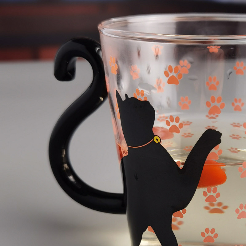 jakość Borosilicate Black Cat Tea Glass Mug With Color Tail Handle fabryka