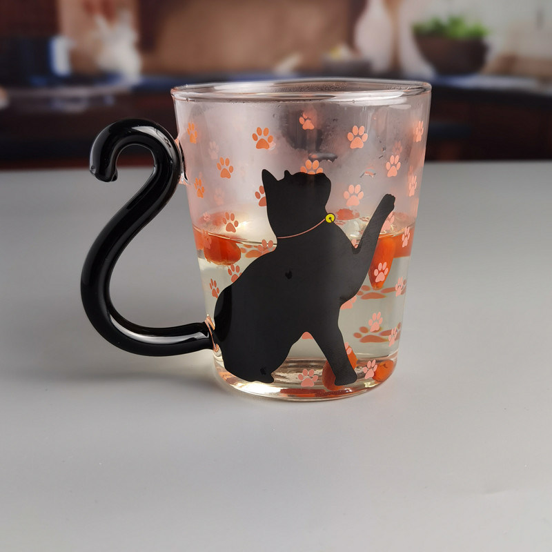 jakość Borosilicate Black Cat Tea Glass Mug With Color Tail Handle fabryka