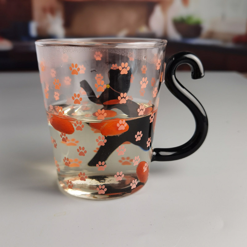 jakość Borosilicate Black Cat Tea Glass Mug With Color Tail Handle fabryka