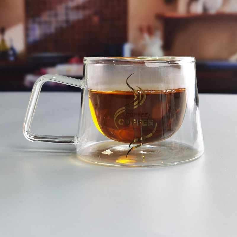 jakość 200ml Borosilicate Double Layer Glass Coffee Mug With Golden Logo fabryka