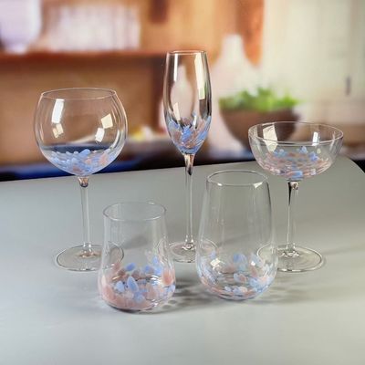 jakość Customized Hand Blowned Half-confetti Lead Free Crystal Wine Glass Set fabryka