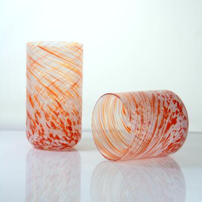 jakość Hand-blown Orange Swirl Confetti Glass Cup - Artisan Crafted Drinking Glass for Whiskey and Cocktails fabryka