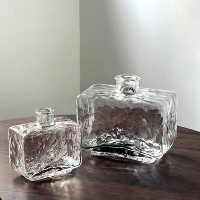 jakość Rectangular Clear Hammered Glass Vase - Modern Minimalist Decorative Flower Vase for Table Centerpiece fabryka