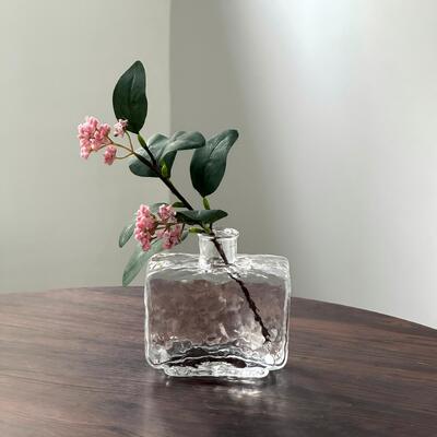 jakość Rectangular Clear Hammered Glass Vase - Modern Minimalist Decorative Flower Vase for Table Centerpiece fabryka