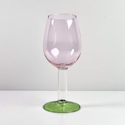 Jakość Hand Blown Borosilicate Stemmed Wine & Cocktail Glass Set, Pink Bowl with Green Hollow Stem Base, Colored Spray Tinted Art Goblets for Bar, Wedding & Table Decor fabryka