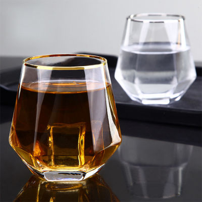 jakość Diamond Geometric Gold Rim Crystal Glass Tumblers , Glass Drinking Cup fabryka