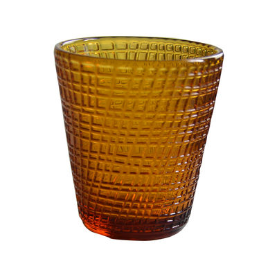 jakość Embossed Linen Pattern Solid Amber Glass Tea Light Holders fabryka