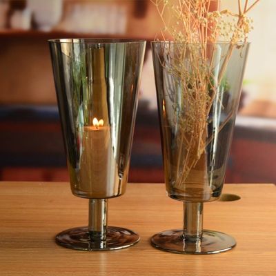 jakość Stemed Electroplated Grey Glass Candle Holder Centerpieces fabryka