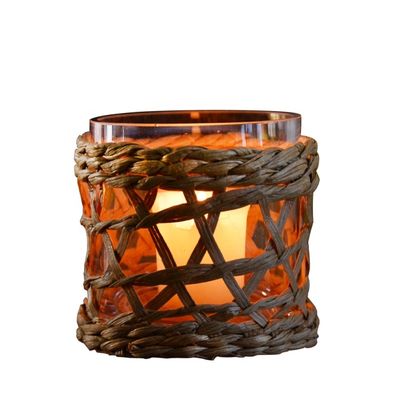 jakość Round Creative Glass Candle Holders With Wicker Sleeve fabryka
