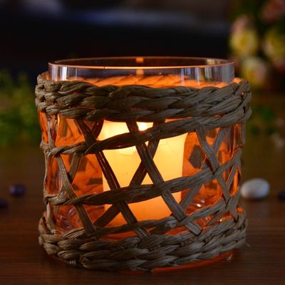 jakość Round Creative Glass Candle Holders With Wicker Sleeve fabryka