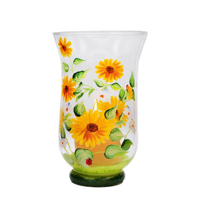 jakość Hand Painted Sunflower Pattern Glass Candle Holders For Home fabryka