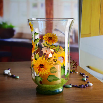 jakość Hand Painted Sunflower Pattern Glass Candle Holders For Home fabryka