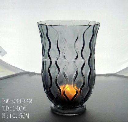 jakość 8" Grey Embossed Fence Pattern Glass Candle Holders fabryka