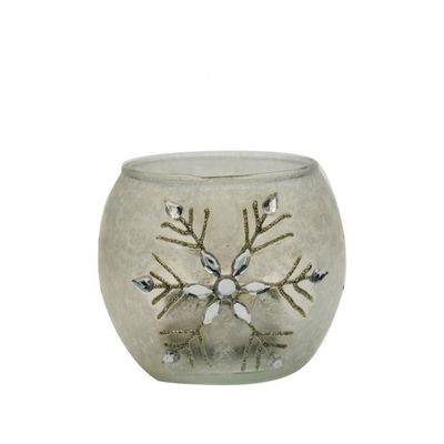 jakość Handpainted Christmas Snowflake Glass Cylinder Candle Holders fabryka