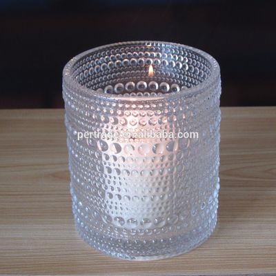 jakość Customized Embossed Beads Strings Glass Votive Candle Holders ,  Glass Cylinder Candle Holders fabryka