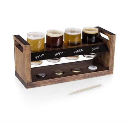 jakość Handmade 5oz Craft Beer Tasting Kit , Craft Beer Glasses Set With Wooden Paddle fabryka