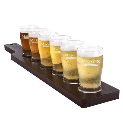 jakość Handmade 5oz Craft Beer Tasting Kit , Craft Beer Glasses Set With Wooden Paddle fabryka