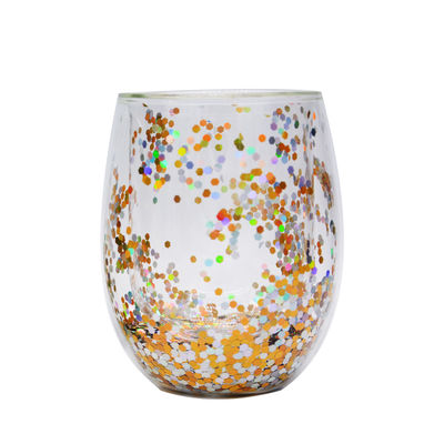 jakość 13oz Customized Borosilicate Double Wall Tumbler Drinking Glasses With Colorful Glitter Inside fabryka