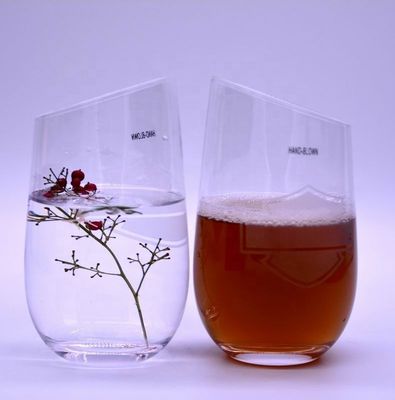 jakość Bevel Oblique Edge Stemless Crystal Wine Glass With Angle Top fabryka