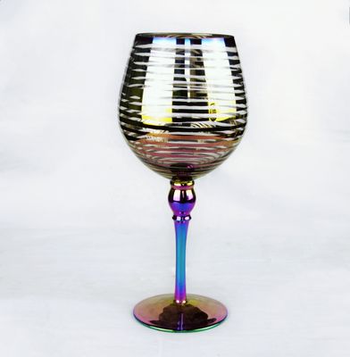 jakość Laser Circles Pattern Iridescent Crystal Wine Glass With Pearl Stem fabryka