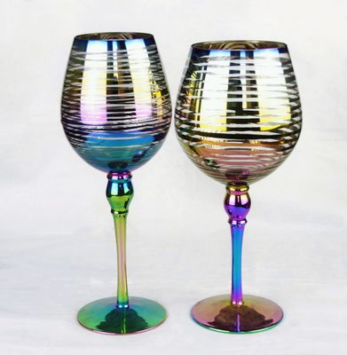jakość Laser Circles Pattern Iridescent Crystal Wine Glass With Pearl Stem fabryka