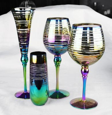 jakość Laser Circles Pattern Iridescent Crystal Wine Glass With Pearl Stem fabryka