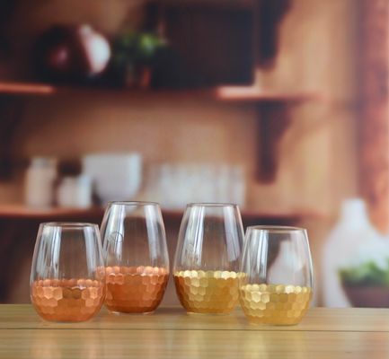 jakość 450ml Gold Cutted Honeycomb Stemless Crystal Wine Glass fabryka