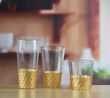 jakość 450ml Gold Cutted Honeycomb Stemless Crystal Wine Glass fabryka