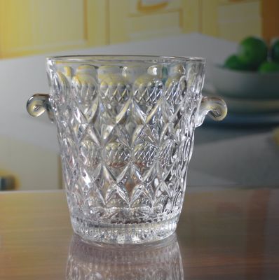 jakość Machine Made Embossed Round Glass Bucket With Handle fabryka