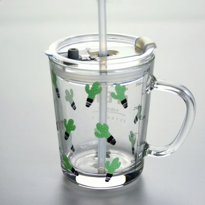 jakość Cartoon Crystal Drinking Glass With Lid And Silicate Straw fabryka