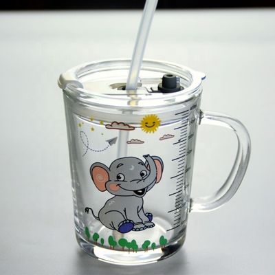 jakość Cartoon Crystal Drinking Glass With Lid And Silicate Straw fabryka