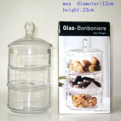 jakość Handblown 3 Layer Stackable Storage Jars With Lids fabryka