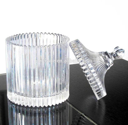 jakość home Embossed Stripes Large Glass Container With Lid fabryka