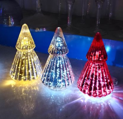 jakość Handblown LED Holiday Glass Candle Holders Christmas Tree Pattern fabryka
