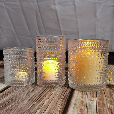 jakość Customized Embossed Beads Strings Glass Votive Candle Holders ,  Glass Cylinder Candle Holders fabryka