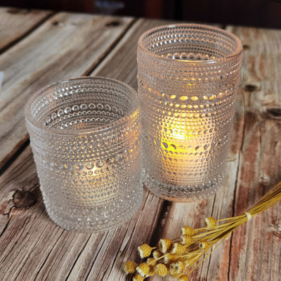 jakość Customized Embossed Beads Strings Glass Votive Candle Holders ,  Glass Cylinder Candle Holders fabryka