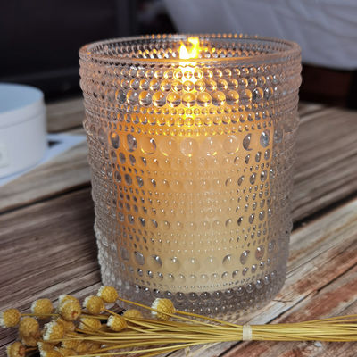 jakość Customized Embossed Beads Strings Glass Votive Candle Holders ,  Glass Cylinder Candle Holders fabryka