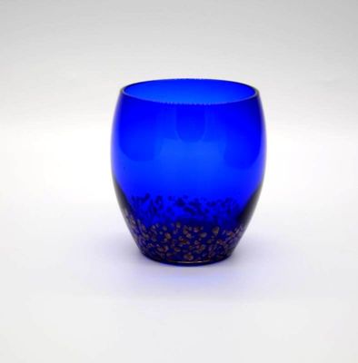 jakość Solid Cobalt Blue Whisky Tumbler Glass With Golden Stone fabryka