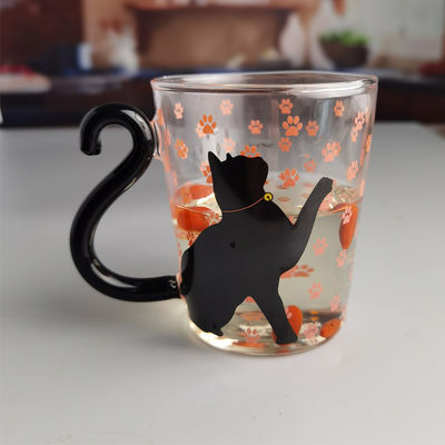 jakość Borosilicate Black Cat Tea Glass Mug With Color Tail Handle fabryka