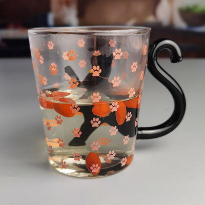 jakość Borosilicate Black Cat Tea Glass Mug With Color Tail Handle fabryka