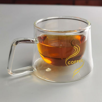 jakość 200ml Borosilicate Double Layer Glass Coffee Mug With Golden Logo fabryka