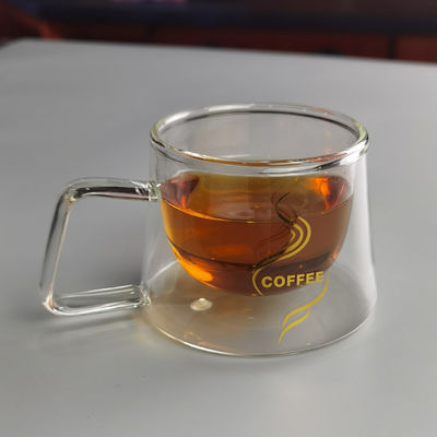jakość 200ml Borosilicate Double Layer Glass Coffee Mug With Golden Logo fabryka